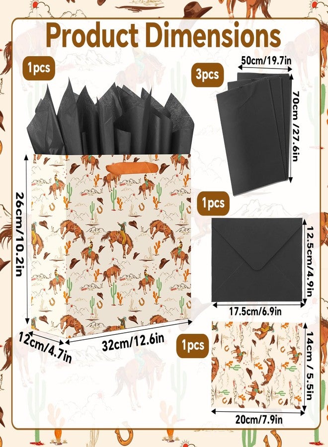 Fukaisu Cowboy Gift Bag, Western Theme Cowboy Gift Bag with Tissue Papers Envelop and Card Suitable for Men Boys Birthday Decoration & Wild West Party Favor Supplies - Image 2